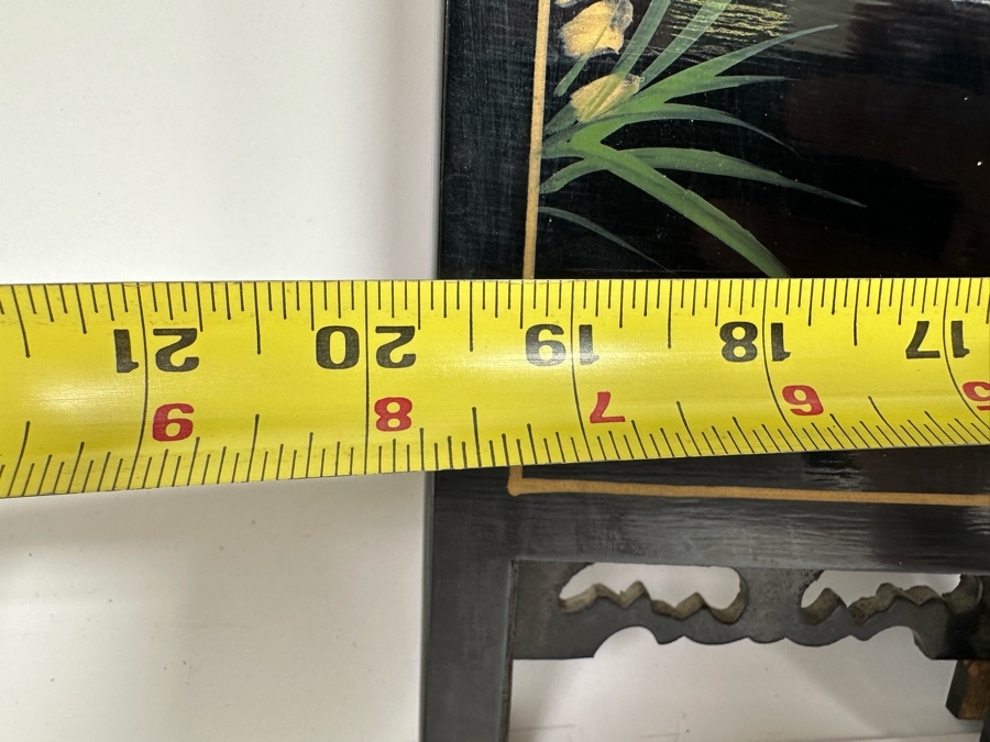 Vintage Chinese Table Double Sided Screen With Semi-Precious Stones And Hand Painted Back 19.5W X 13 [Photo 11]