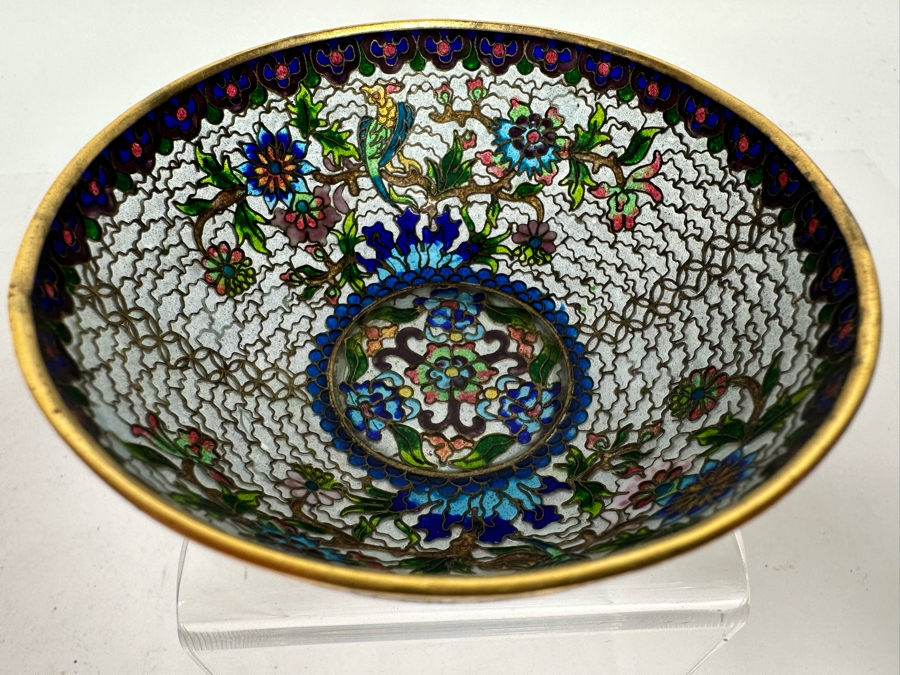 Vintage Chinese Cloisonne Plique A Jour Bowl, Small 3.75W X 1.5H [Photo 7]