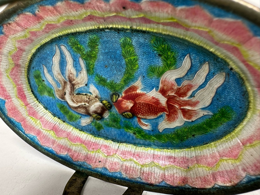 Rare Vintage Chinese Cameo Cloisonne Foil With Koi Fish And Lotus Blossoms 3W X 4H [Photo 5]