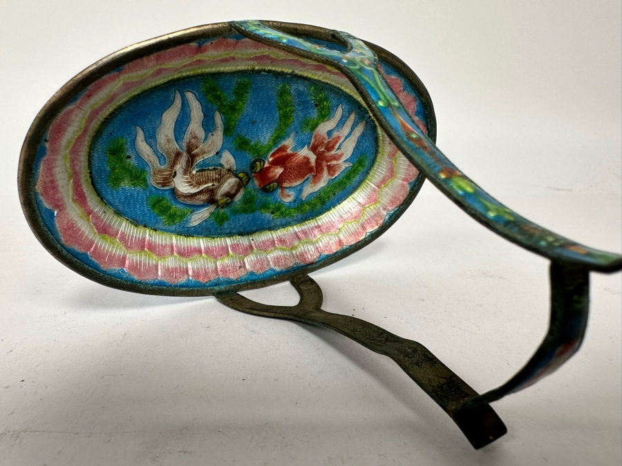 Rare Vintage Chinese Cameo Cloisonne Foil With Koi Fish And Lotus Blossoms 3W X 4H [Photo 2]