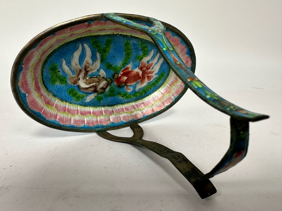 Rare Vintage Chinese Cameo Cloisonne Foil With Koi Fish And Lotus Blossoms 3W X 4H [Photo 3]