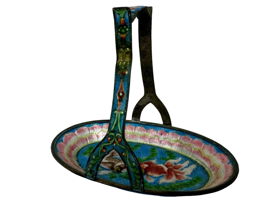 Rare Vintage Chinese Cameo Cloisonne Foil With Koi Fish And Lotus Blossoms 3W X 4H [Photo 1]