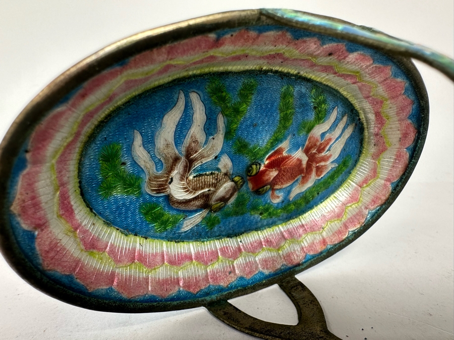 Rare Vintage Chinese Cameo Cloisonne Foil With Koi Fish And Lotus Blossoms 3W X 4H [Photo 4]