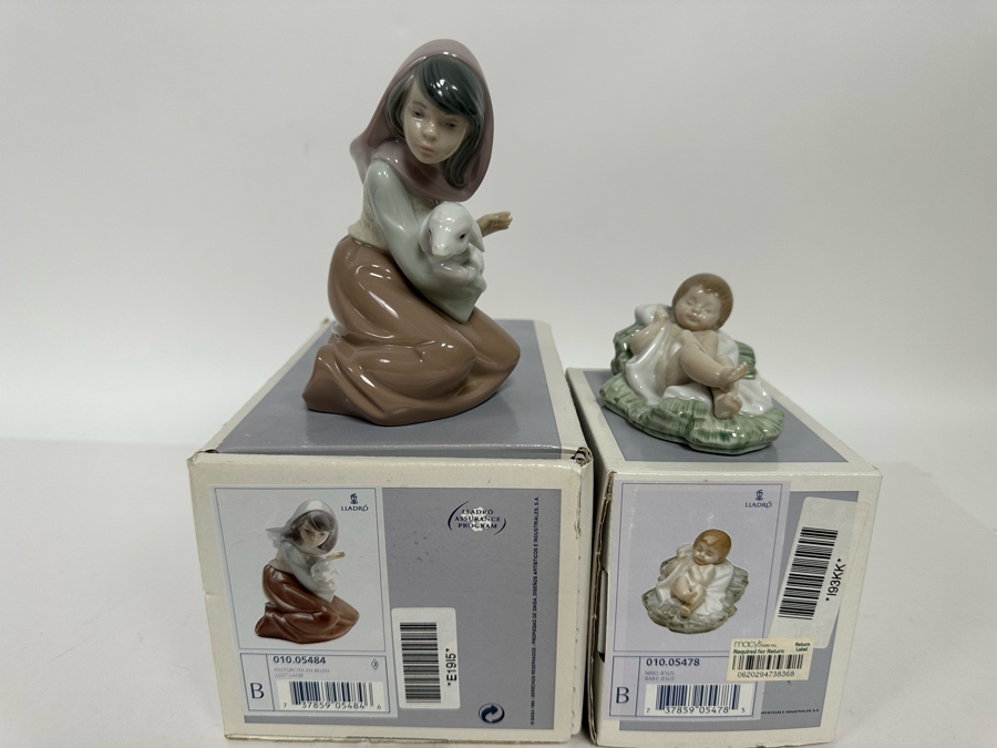 Vintage 1990 Lladro Nativity Figurines Lost Lamb And Baby Jesus With Original Boxes 010.05484 010.05478 [Photo 2]