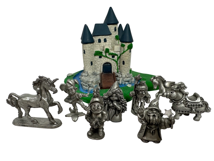 Vintage 1984 Hudson Fine Pewter Figurines And Castle Plus 1990 TSR PP270 D&D Unicorn