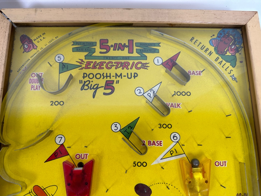 Original Poosh-M-Up Electric Big 5 Game: Baseball, Pennants, Colors, Put-N-Take And Bagatelle By Northwestern Products With Box 13 X 23 [Photo 5]