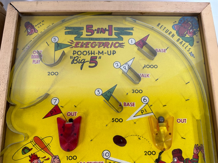 Original Poosh-M-Up Electric Big 5 Game: Baseball, Pennants, Colors, Put-N-Take And Bagatelle By Northwestern Products With Box 13 X 23 [Photo 7]