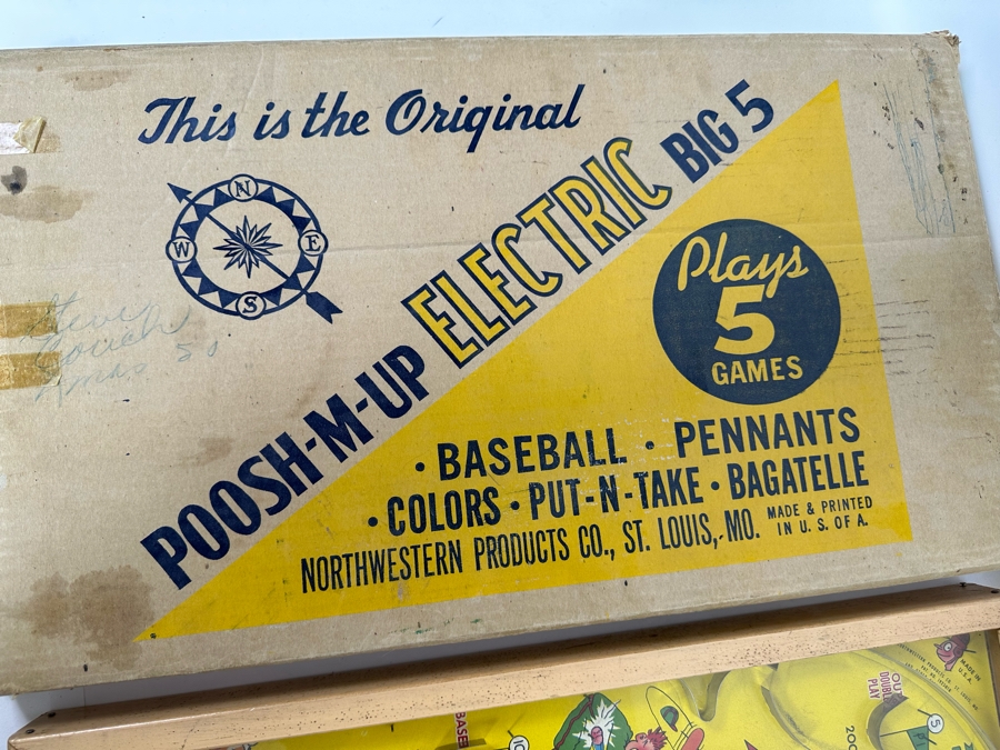 Original Poosh-M-Up Electric Big 5 Game: Baseball, Pennants, Colors, Put-N-Take And Bagatelle By Northwestern Products With Box 13 X 23 [Photo 10]