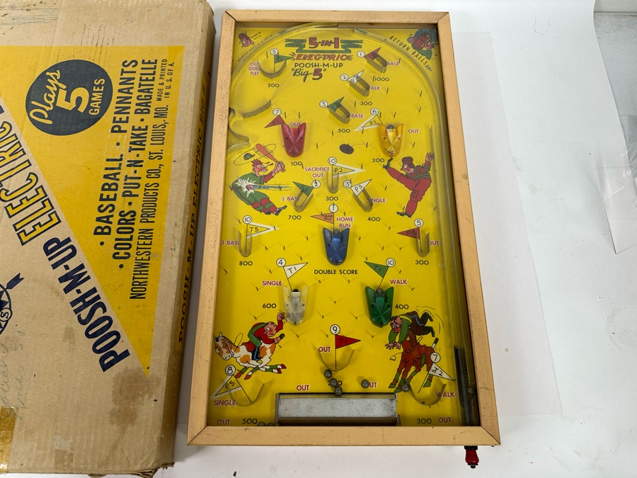 Original Poosh-M-Up Electric Big 5 Game: Baseball, Pennants, Colors, Put-N-Take And Bagatelle By Northwestern Products With Box 13 X 23 [Photo 4]