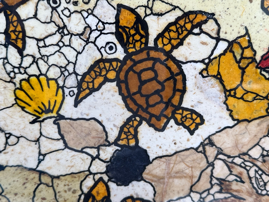 Maui Artist Fred Lorenzo Original 2006 Sea Turtle Mixed Media Artwork 16.5 X 23.5 In Koa Wood Frame 26 X 32 [Photo 5]