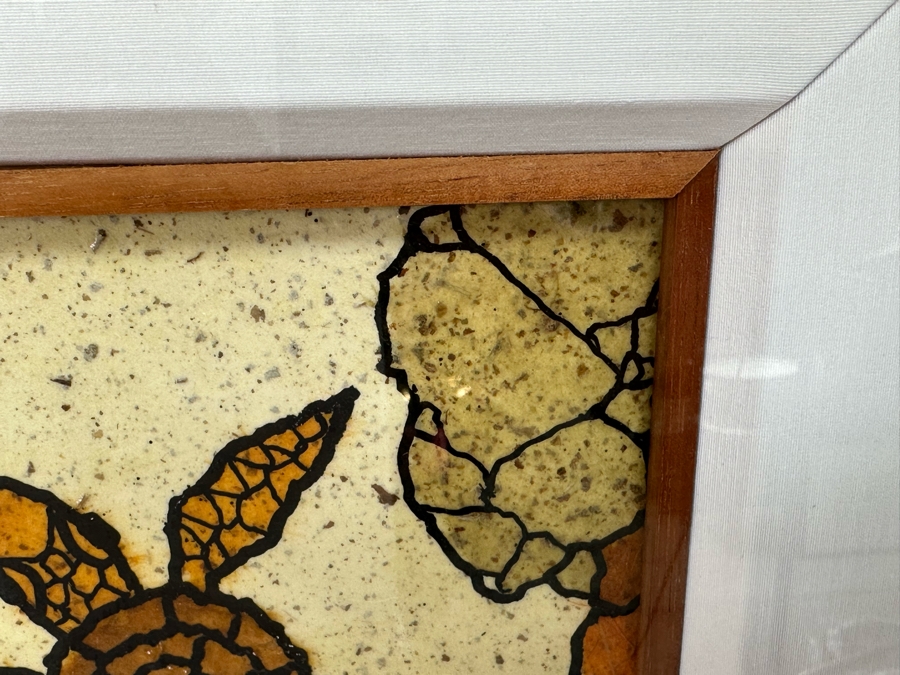 Maui Artist Fred Lorenzo Original 2006 Sea Turtle Mixed Media Artwork 16.5 X 23.5 In Koa Wood Frame 26 X 32 [Photo 9]