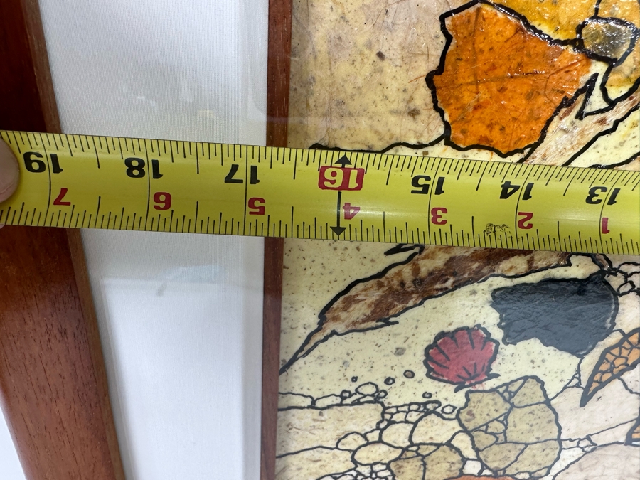 Maui Artist Fred Lorenzo Original 2006 Sea Turtle Mixed Media Artwork 16.5 X 23.5 In Koa Wood Frame 26 X 32 [Photo 11]