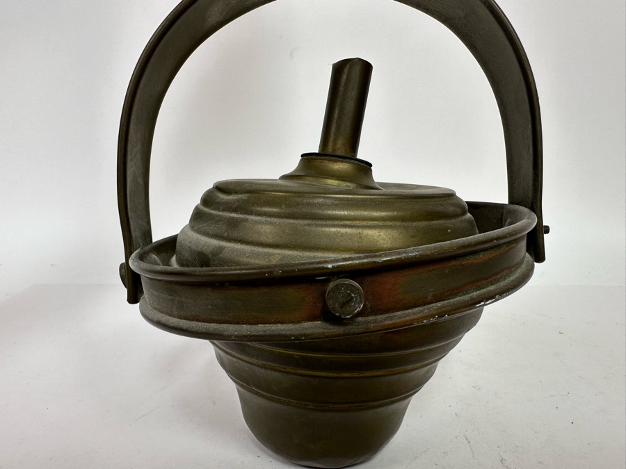 Antique Brass Torch Oil Lamp With Carved Wooden Pole 36.5L [Photo 5]