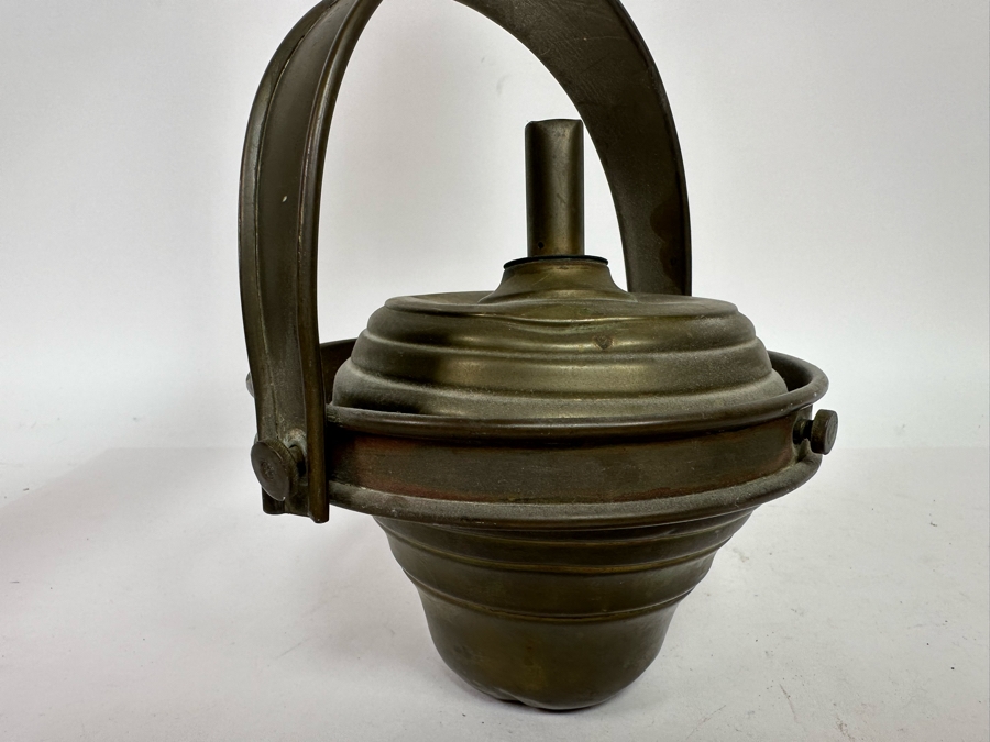 Antique Brass Torch Oil Lamp With Carved Wooden Pole 36.5L [Photo 4]