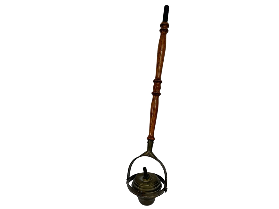 Antique Brass Torch Oil Lamp With Carved Wooden Pole 36.5L [Photo 1]