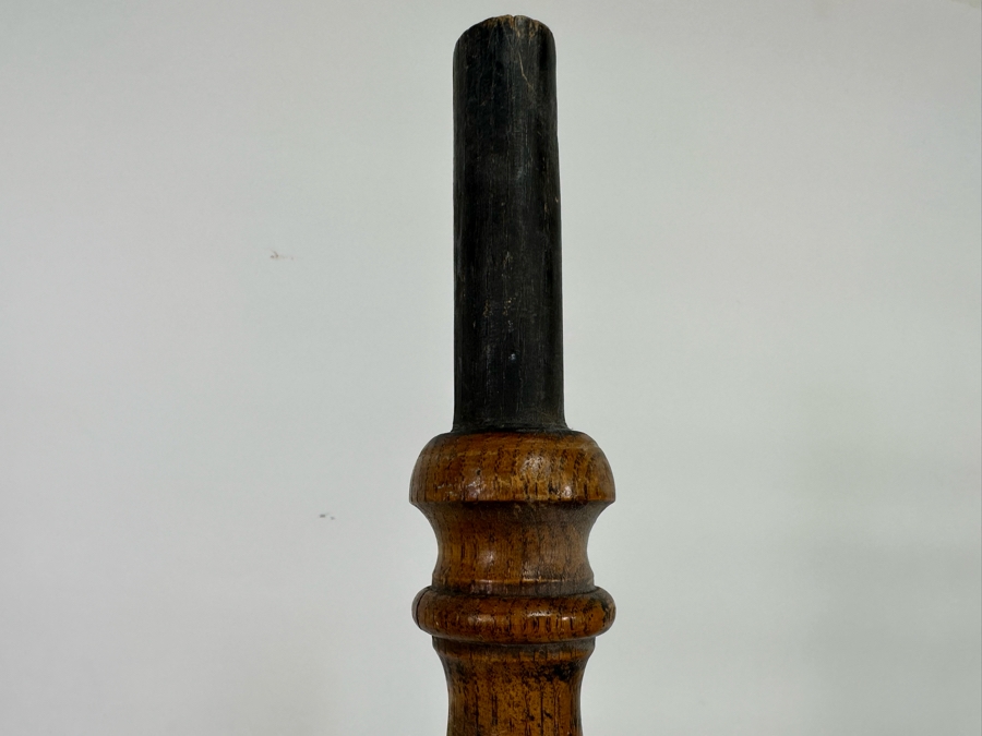 Antique Brass Torch Oil Lamp With Carved Wooden Pole 36.5L [Photo 7]