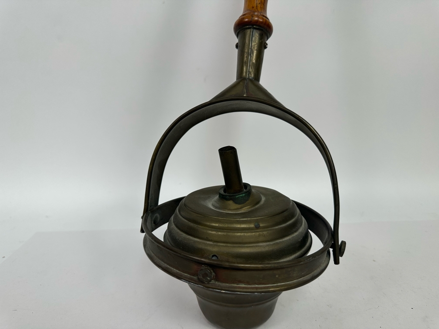 Antique Brass Torch Oil Lamp With Carved Wooden Pole 36.5L [Photo 2]