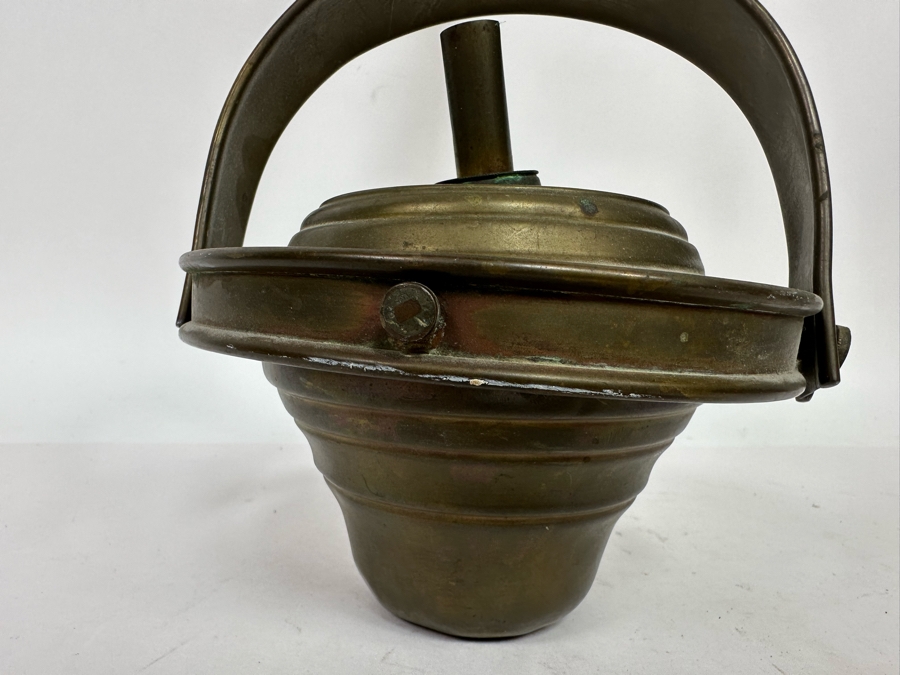 Antique Brass Torch Oil Lamp With Carved Wooden Pole 36.5L [Photo 3]