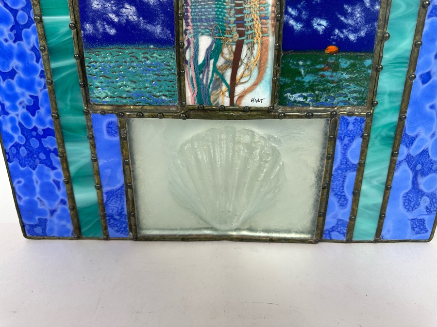 Cindy Hirt Signed Original Custom Designer Metal And Art Glass Sea Shell Beach Decor Design Wall Mirror 15.5 X 33.5 [Photo 12]