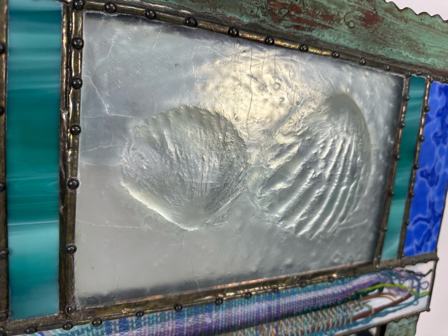 Cindy Hirt Signed Original Custom Designer Metal And Art Glass Sea Shell Beach Decor Design Wall Mirror 15.5 X 33.5 [Photo 4]