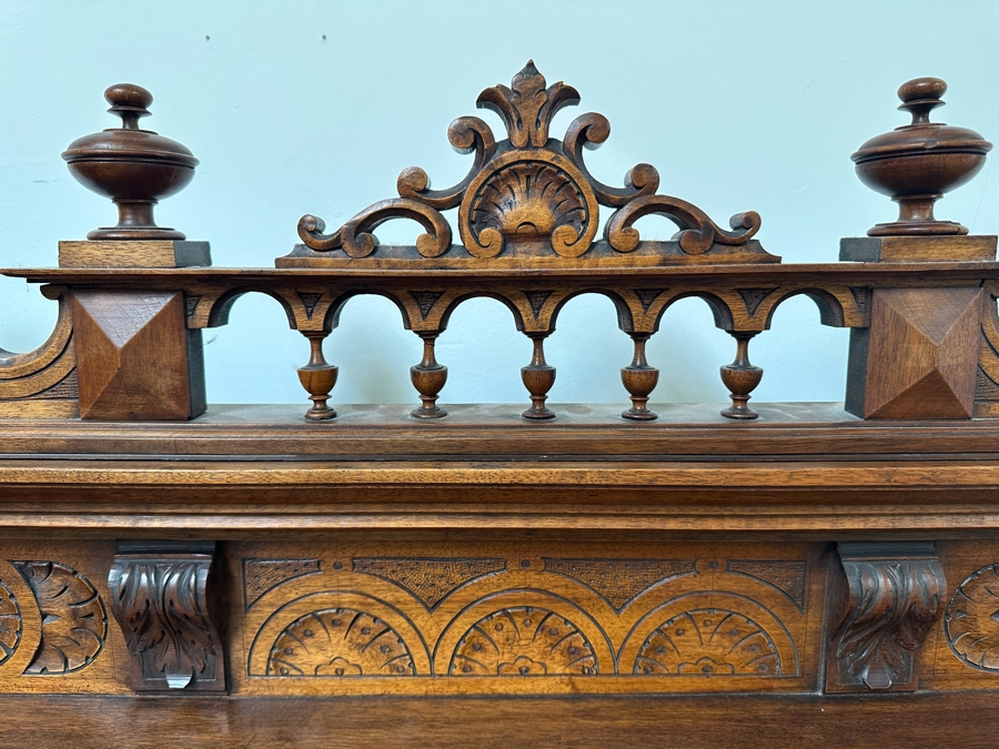 Antique Carved Wooden Henry II Style Server Cabinet With Marble Top 45W X 18D X 72H [Photo 5]