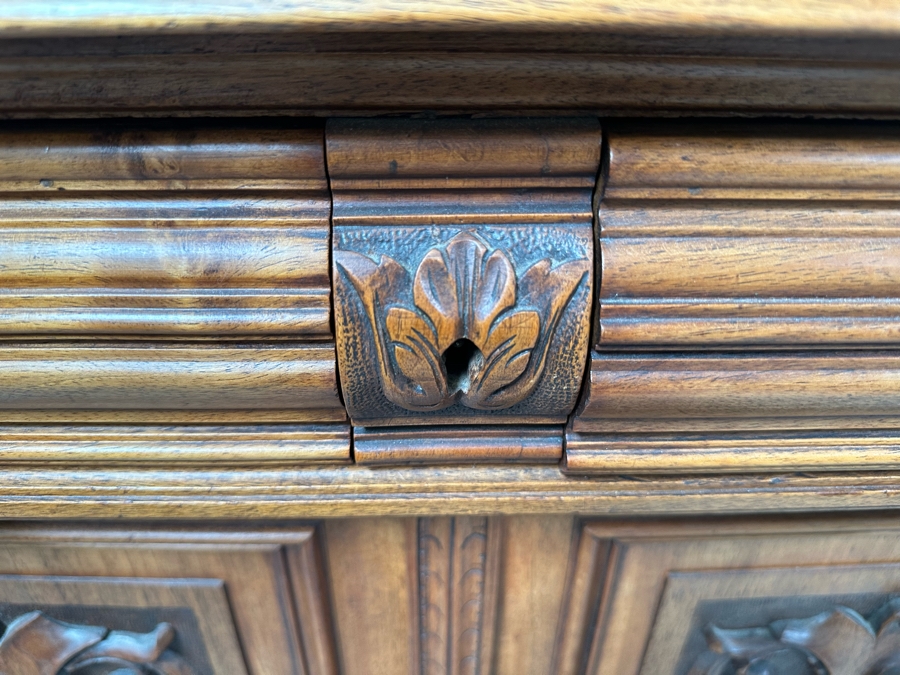 Antique Carved Wooden Henry II Style Server Cabinet With Marble Top 45W X 18D X 72H [Photo 7]