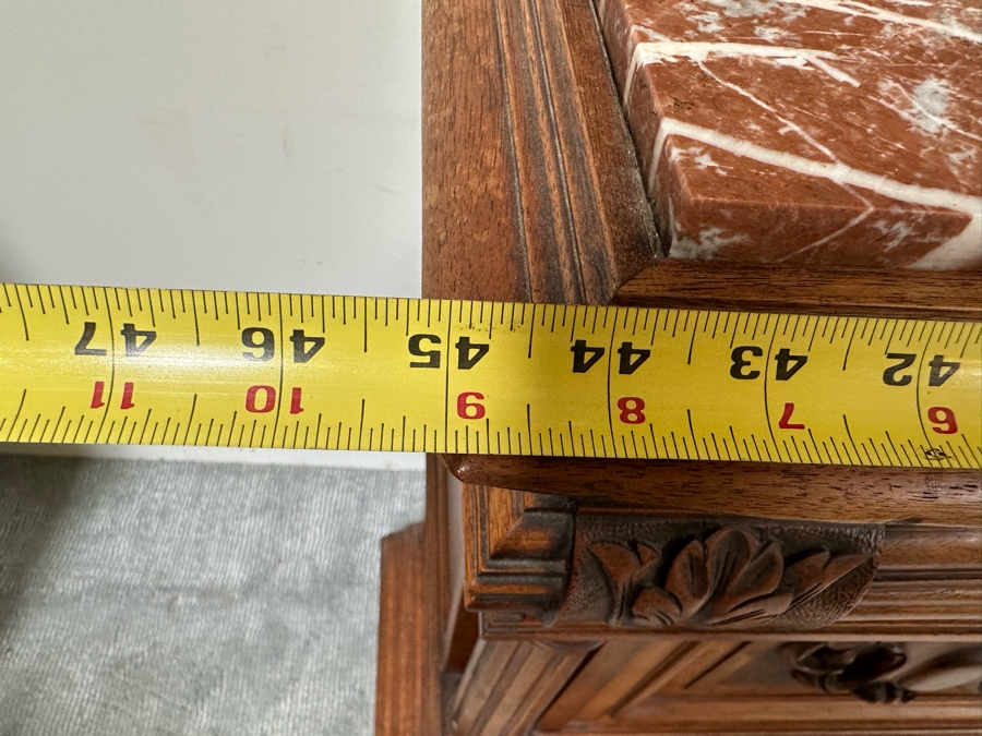 Antique Carved Wooden Henry II Style Server Cabinet With Marble Top 45W X 18D X 72H [Photo 14]