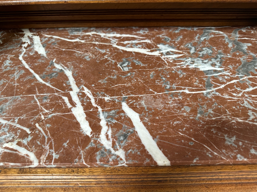 Antique Carved Wooden Henry II Style Server Cabinet With Marble Top 45W X 18D X 72H [Photo 12]