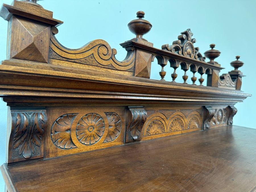 Antique Carved Wooden Henry II Style Server Cabinet With Marble Top 45W X 18D X 72H [Photo 13]