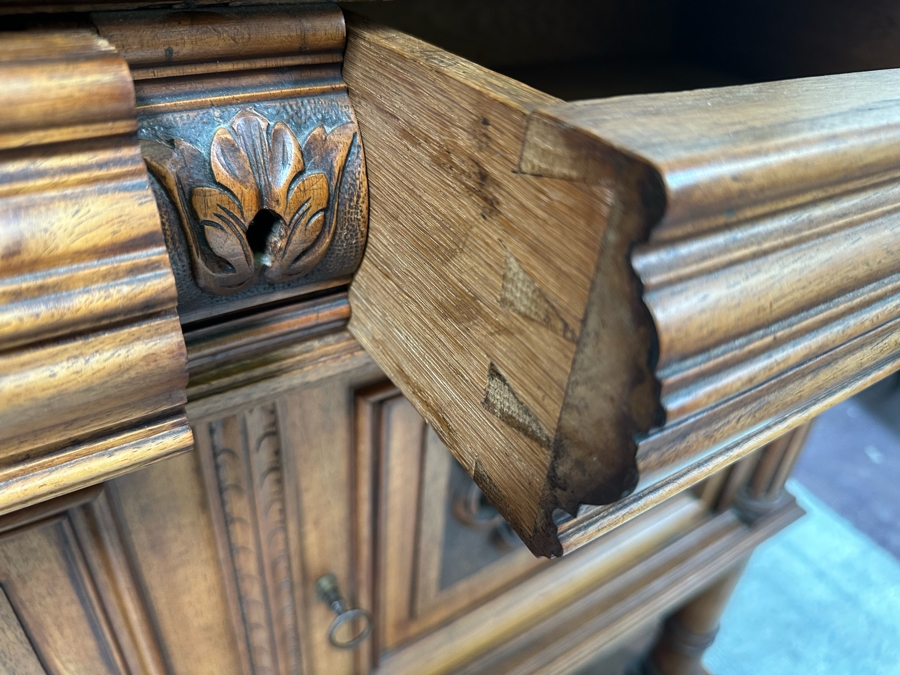 Antique Carved Wooden Henry II Style Server Cabinet With Marble Top 45W X 18D X 72H [Photo 10]