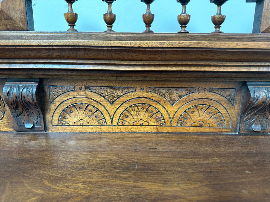 Antique Carved Wooden Henry II Style Server Cabinet With Marble Top 45W X 18D X 72H [Photo 4]