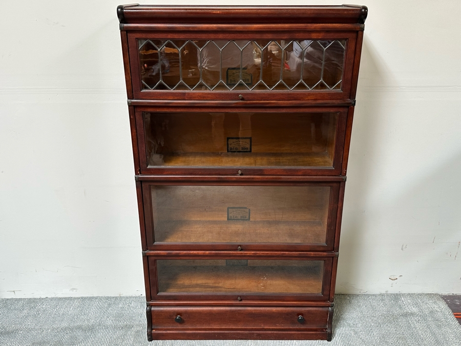 Antique Stacking Lawyer Barrister Bookcase By The Globe-Wernicke Co (Top Case Has Several Cracks In Glass - See Photos) 34W X 12D X 58H [Photo 3]