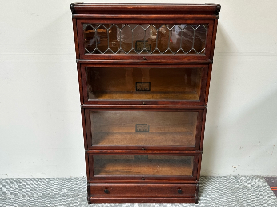 Antique Stacking Lawyer Barrister Bookcase By The Globe-Wernicke Co (Top Case Has Several Cracks In Glass - See Photos) 34W X 12D X 58H [Photo 2]