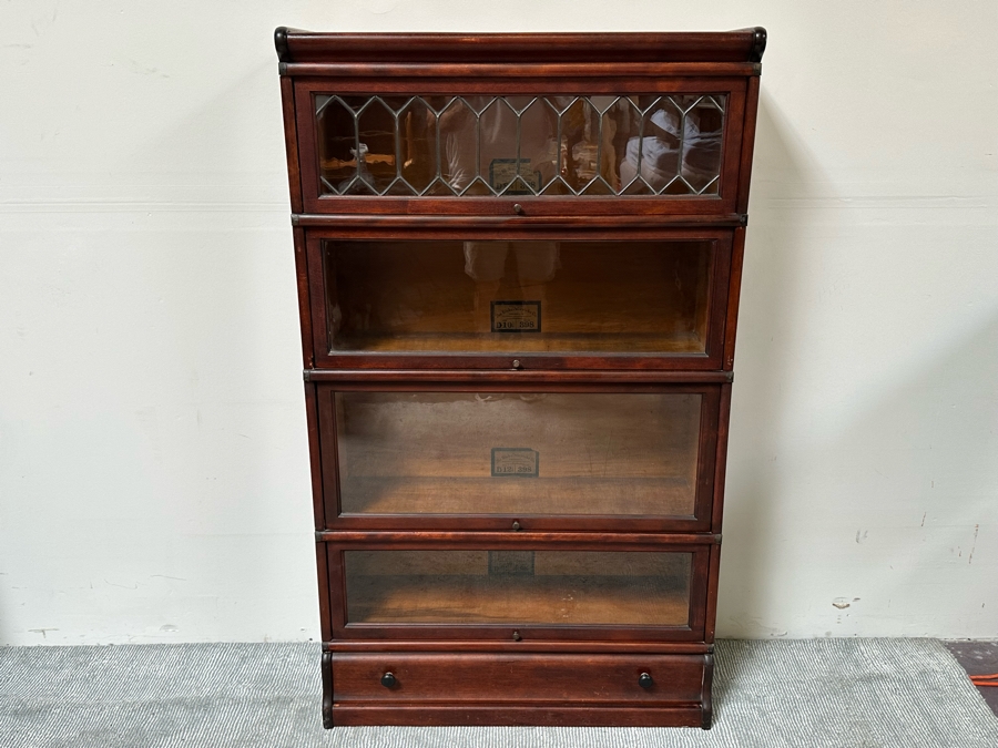 Antique Stacking Lawyer Barrister Bookcase By The Globe-Wernicke Co (Top Case Has Several Cracks In Glass - See Photos) 34W X 12D X 58H [Photo 4]