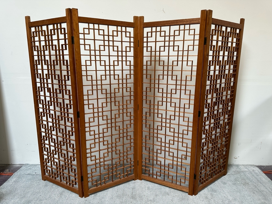 Vintage 4-Panel Geometric Room Divider Screen 96W X 69H [Photo 2]
