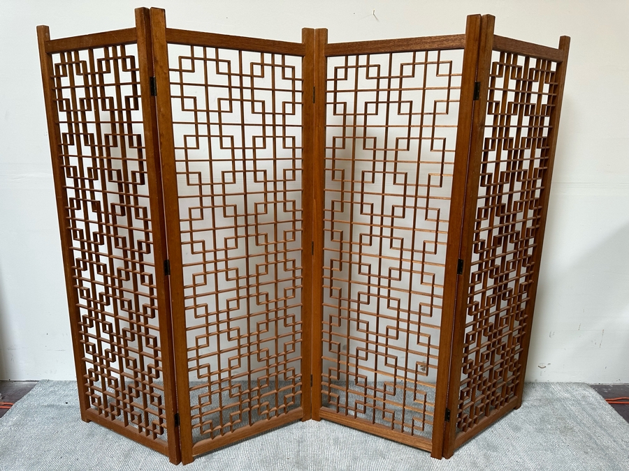 Vintage 4-Panel Geometric Room Divider Screen 96W X 69H [Photo 4]