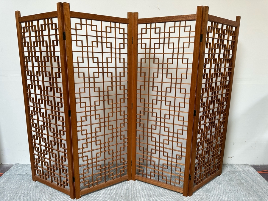 Vintage 4-Panel Geometric Room Divider Screen 96W X 69H [Photo 3]