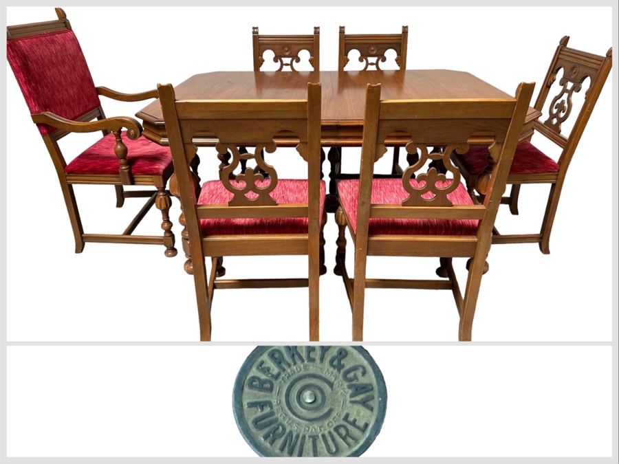 Antique Berkey & Gay Furniture Dining Room Table 62W X 42.5D X 30H With Three 11' Leaves And Six Chairs [Photo 2]