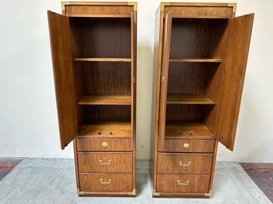 Pair Of Thomasville Campaign Style Pier Cabinets 24W X 19D X 75H [Photo 5]