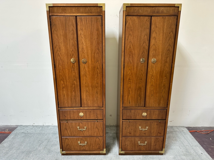 Pair Of Thomasville Campaign Style Pier Cabinets 24W X 19D X 75H [Photo 3]