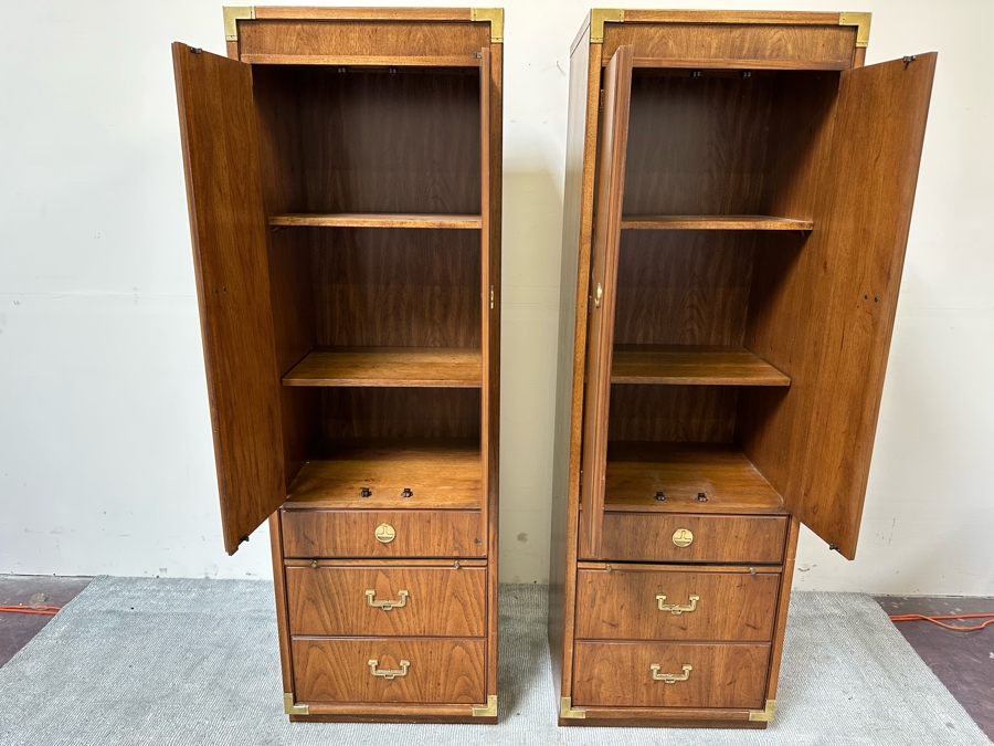 Pair Of Thomasville Campaign Style Pier Cabinets 24W X 19D X 75H [Photo 6]