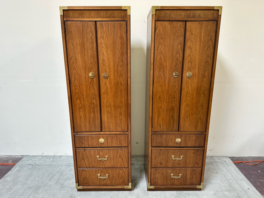 Pair Of Thomasville Campaign Style Pier Cabinets 24W X 19D X 75H [Photo 2]