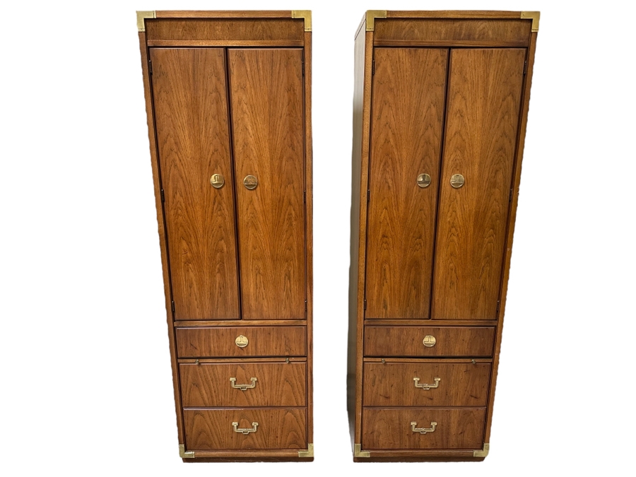 Pair Of Thomasville Campaign Style Pier Cabinets 24W X 19D X 75H [Photo 1]