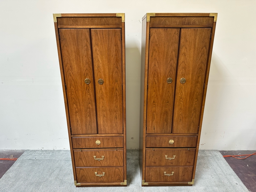 Pair Of Thomasville Campaign Style Pier Cabinets 24W X 19D X 75H [Photo 4]
