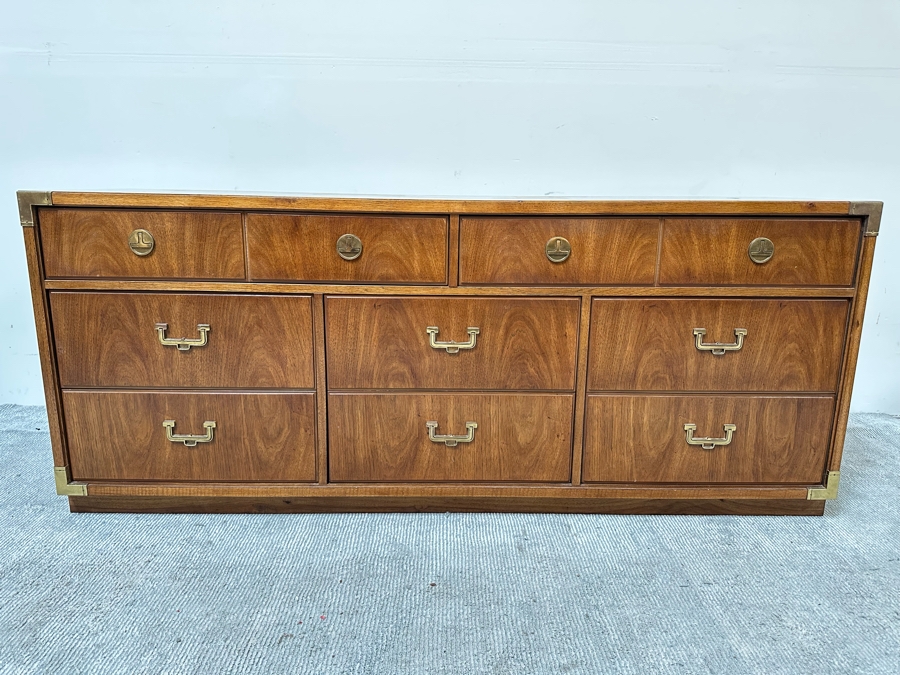 Thomasville Campaign Style Chest Of Drawers Dresser 70W X 19D X 29H [Photo 2]