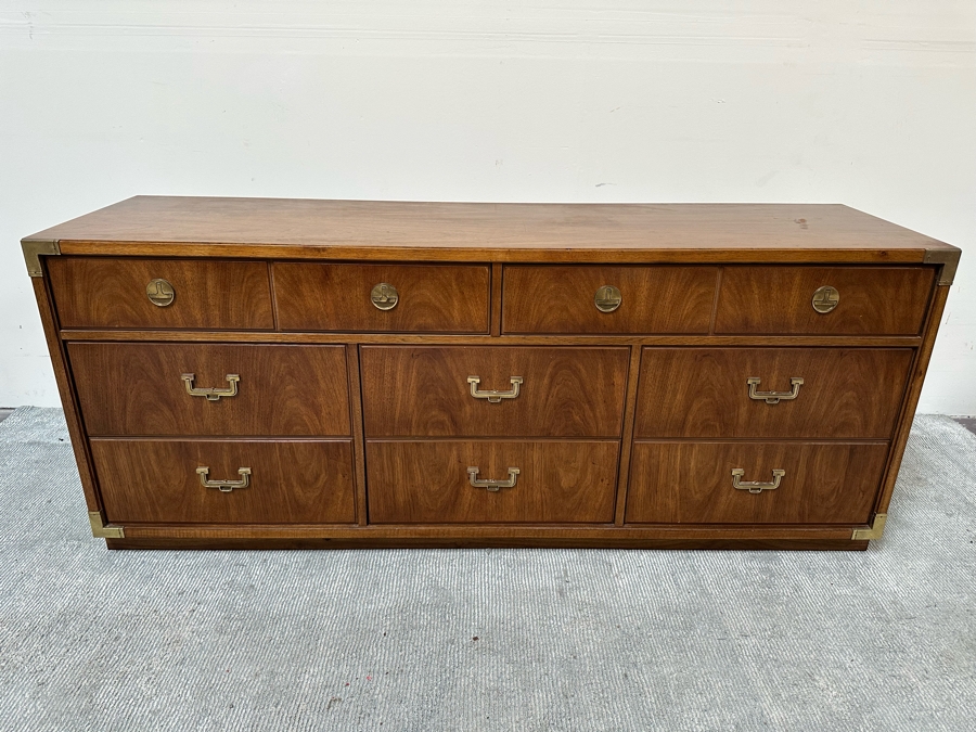 Thomasville Campaign Style Chest Of Drawers Dresser 70W X 19D X 29H [Photo 4]