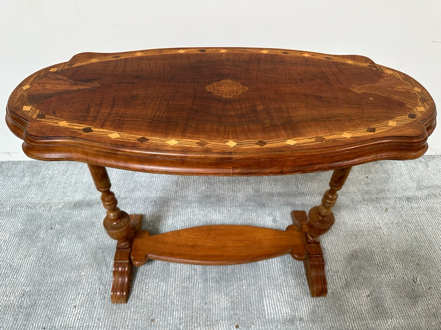 Antique Inlaid Wooden Oval Side Table 32.5W X 15D X 26.5H [Photo 7]