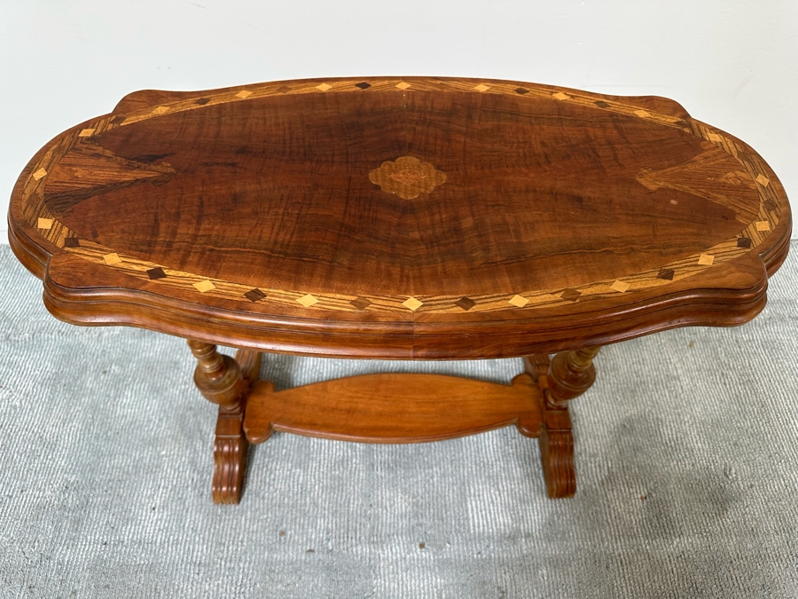 Antique Inlaid Wooden Oval Side Table 32.5W X 15D X 26.5H [Photo 2]