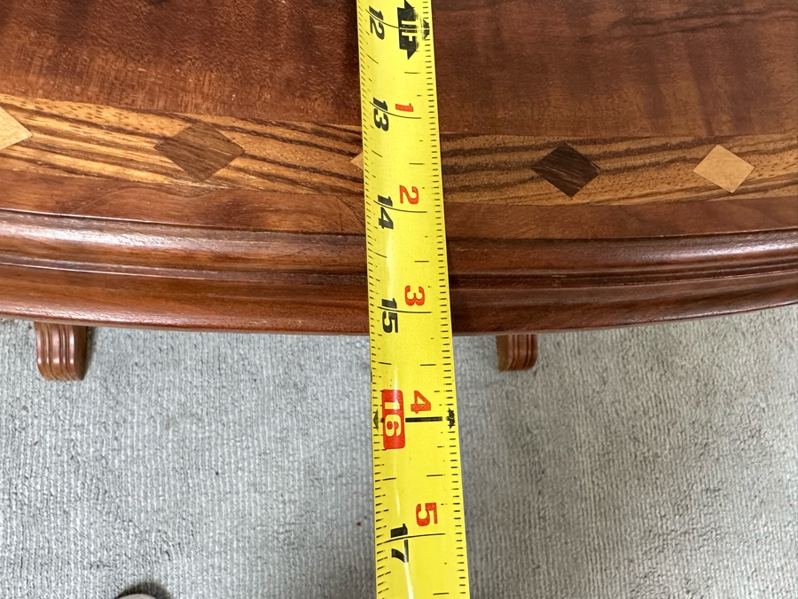 Antique Inlaid Wooden Oval Side Table 32.5W X 15D X 26.5H [Photo 12]