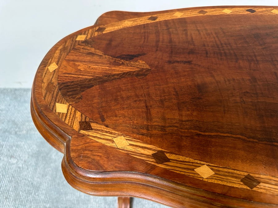 Antique Inlaid Wooden Oval Side Table 32.5W X 15D X 26.5H [Photo 6]